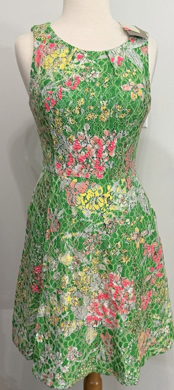 NEW Maeve Anthropologie Laced Verbena Dress Size 2 Floral Sequin Lace Green $198